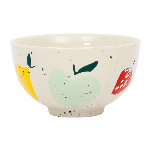 Bol en grès moucheté blanc et pomme multicolore 35cl - Les Fruits
