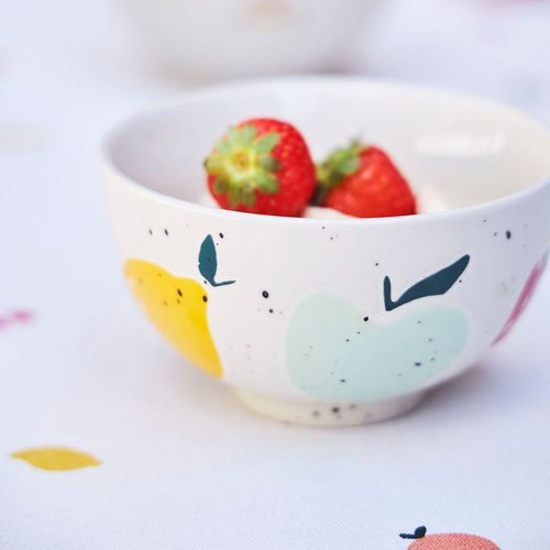 Bol en grès moucheté blanc et pomme multicolore 35cl - Les Fruits
