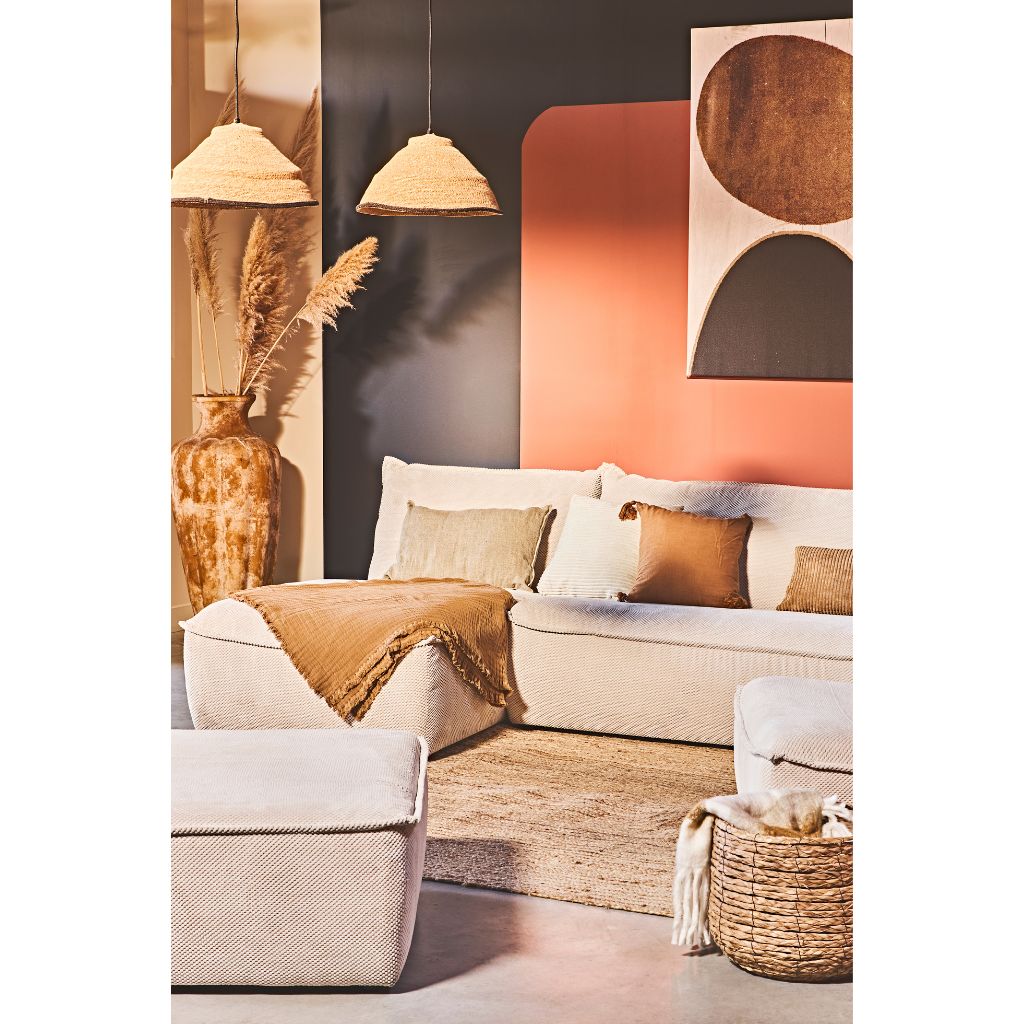 Canapé modulable 4 places avec pouf ivoire - Aubin