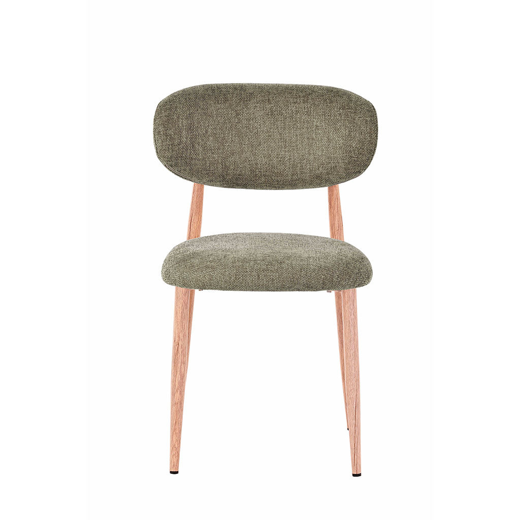 Chaise de salle à manger en tissu vert et pieds en métal effet chêne clair - Copenhague