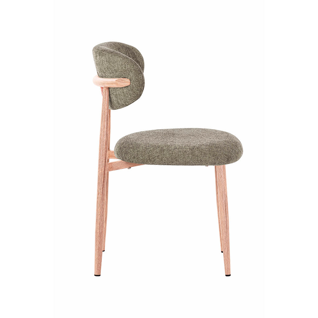 Chaise de salle à manger en tissu vert et pieds en métal effet chêne clair - Copenhague