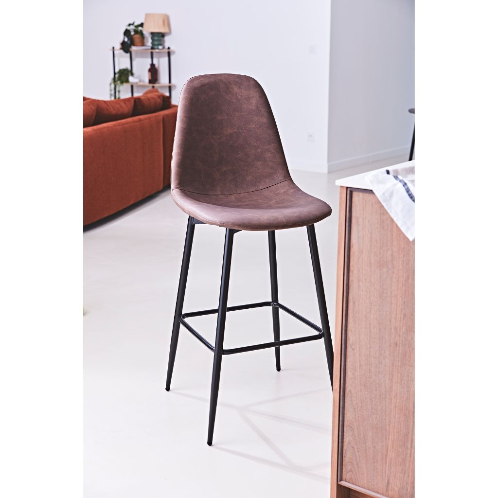 Chaise de bar effet cuir marron H70cm - Amber