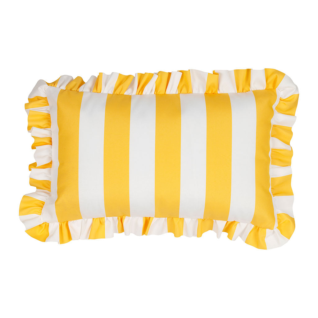 Coussin à volants en tissu rayé jaune 50x30cm - Palma