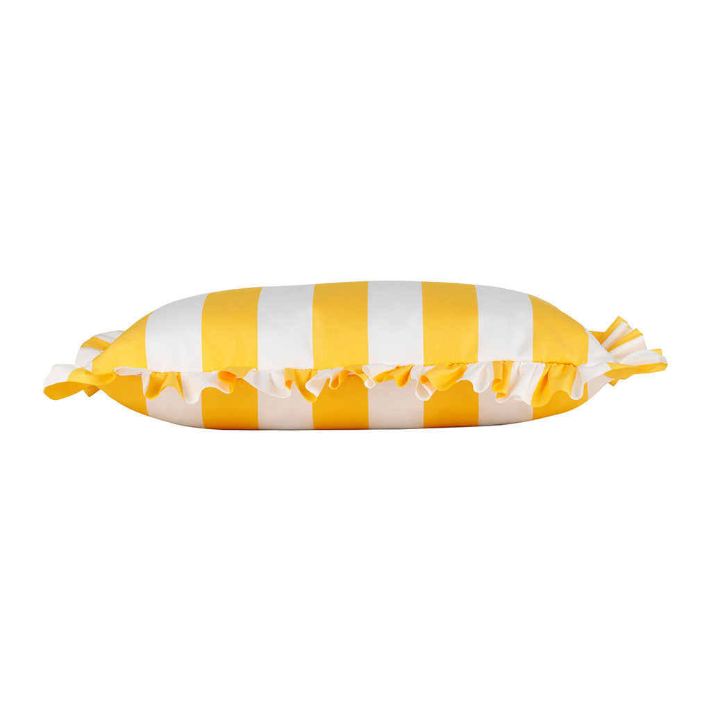Coussin à volants en tissu rayé jaune 50x30cm - Palma