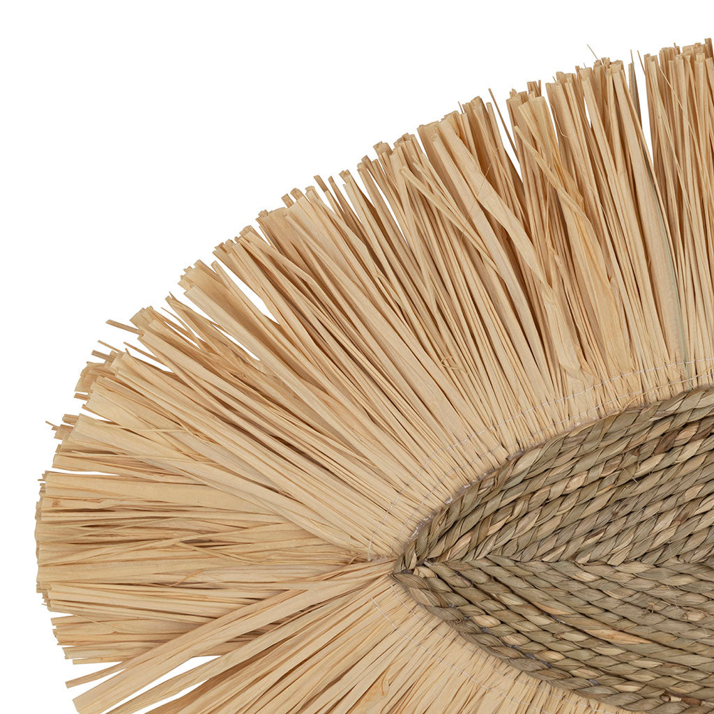 Déco murale œil en jonc de mer et coquillage naturel - Cauri
