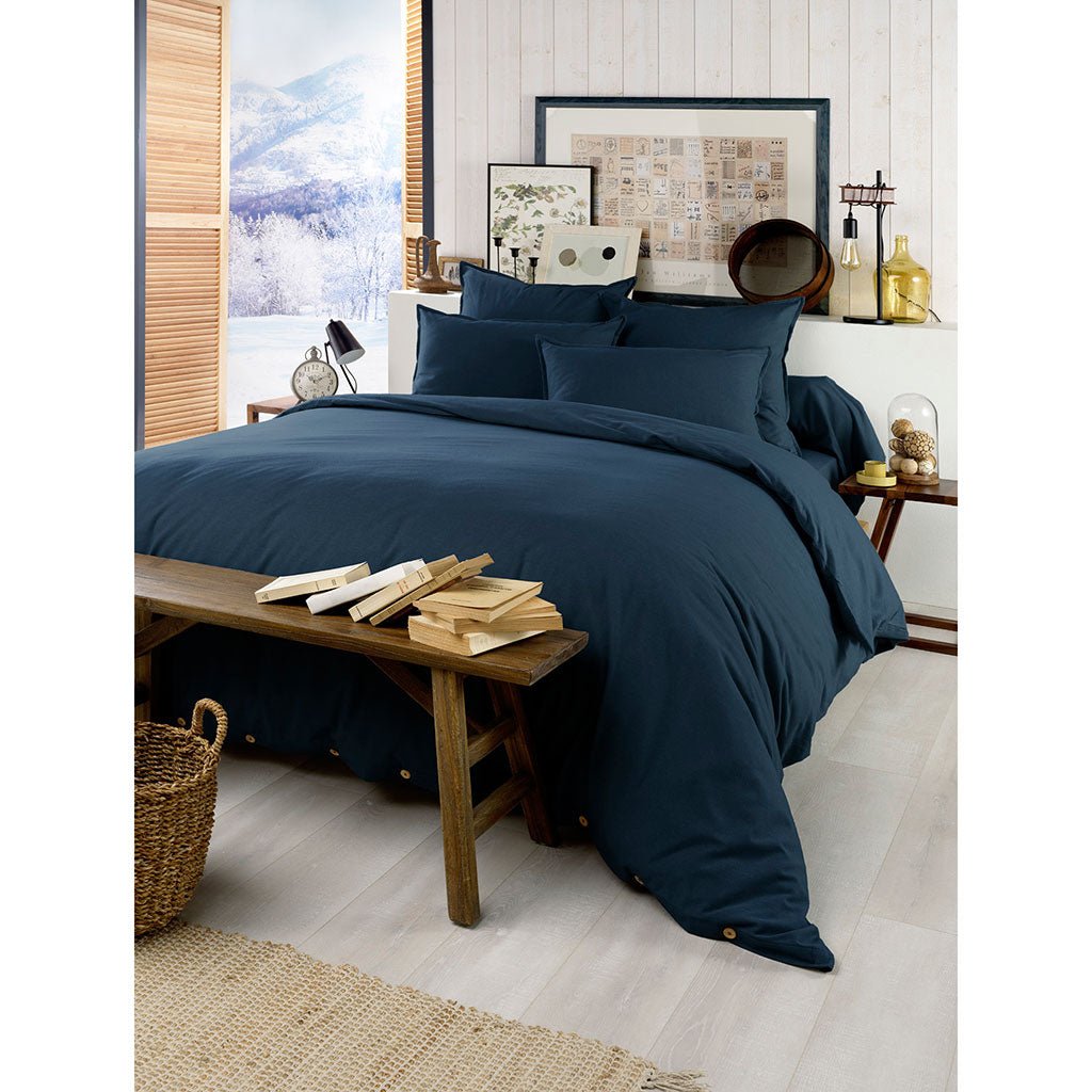 Drap housse en flanelle de coton bleu nuit 160x200cm - Candice