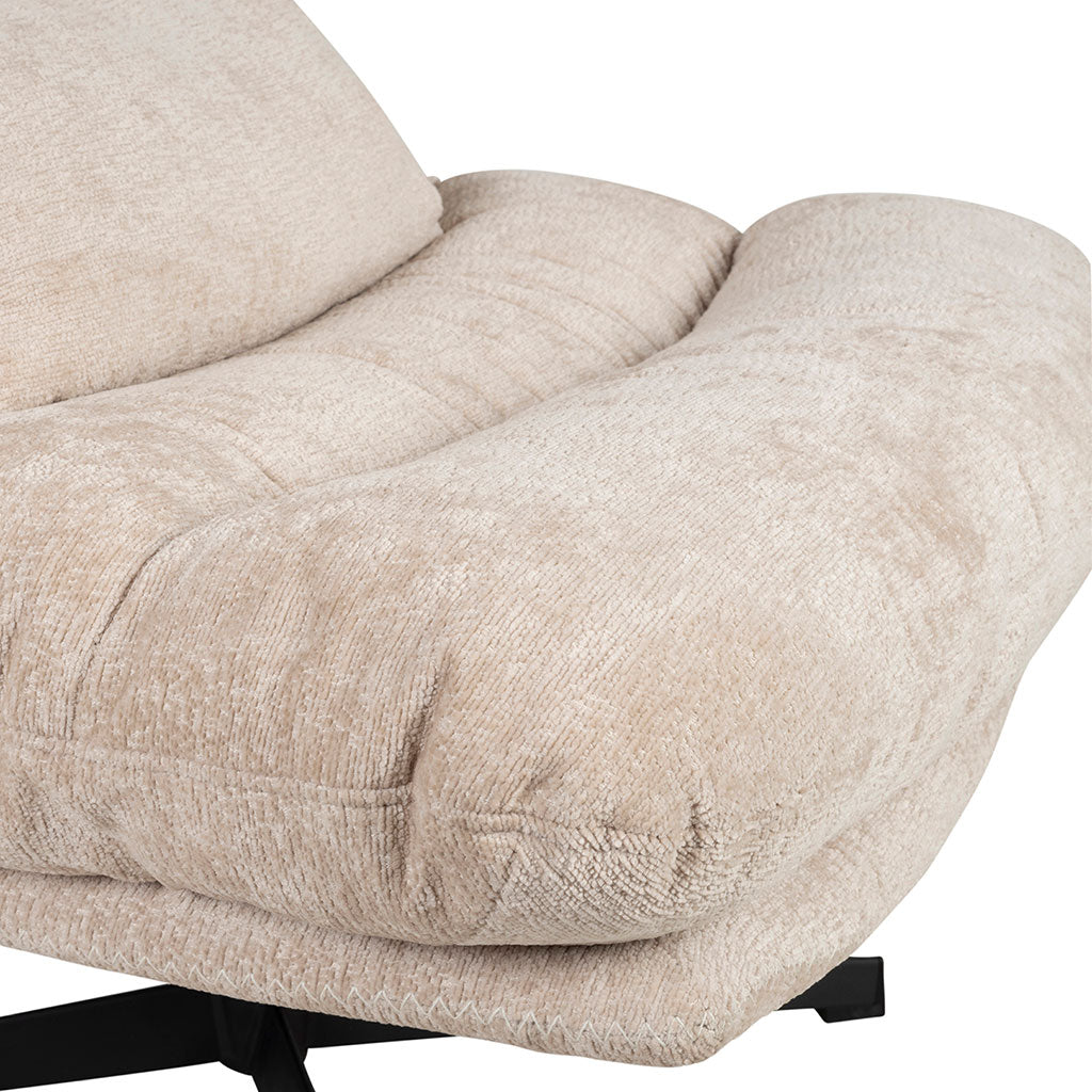 Fauteuil et repose pied en tissu beige et fer noir - Lery