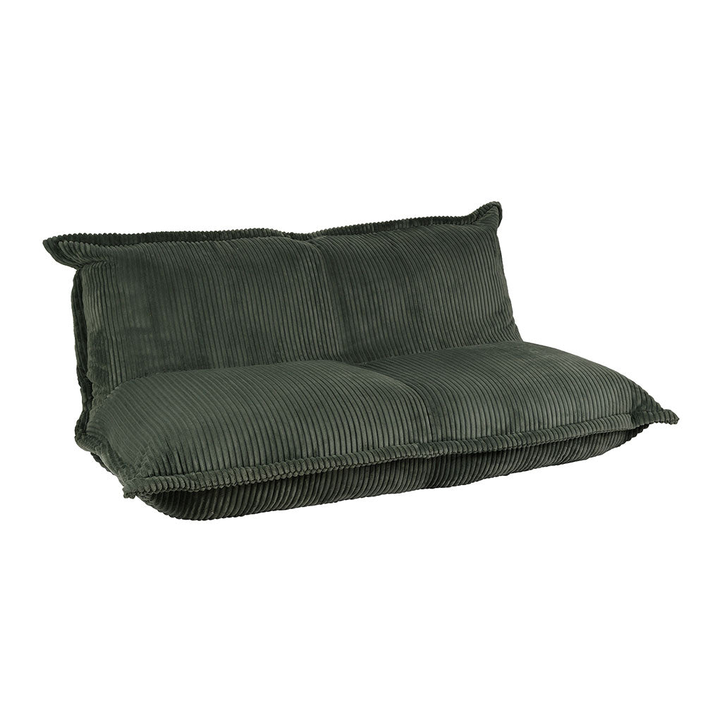 Fauteuil pouf 2 places en velours côtelé vert -  Sola