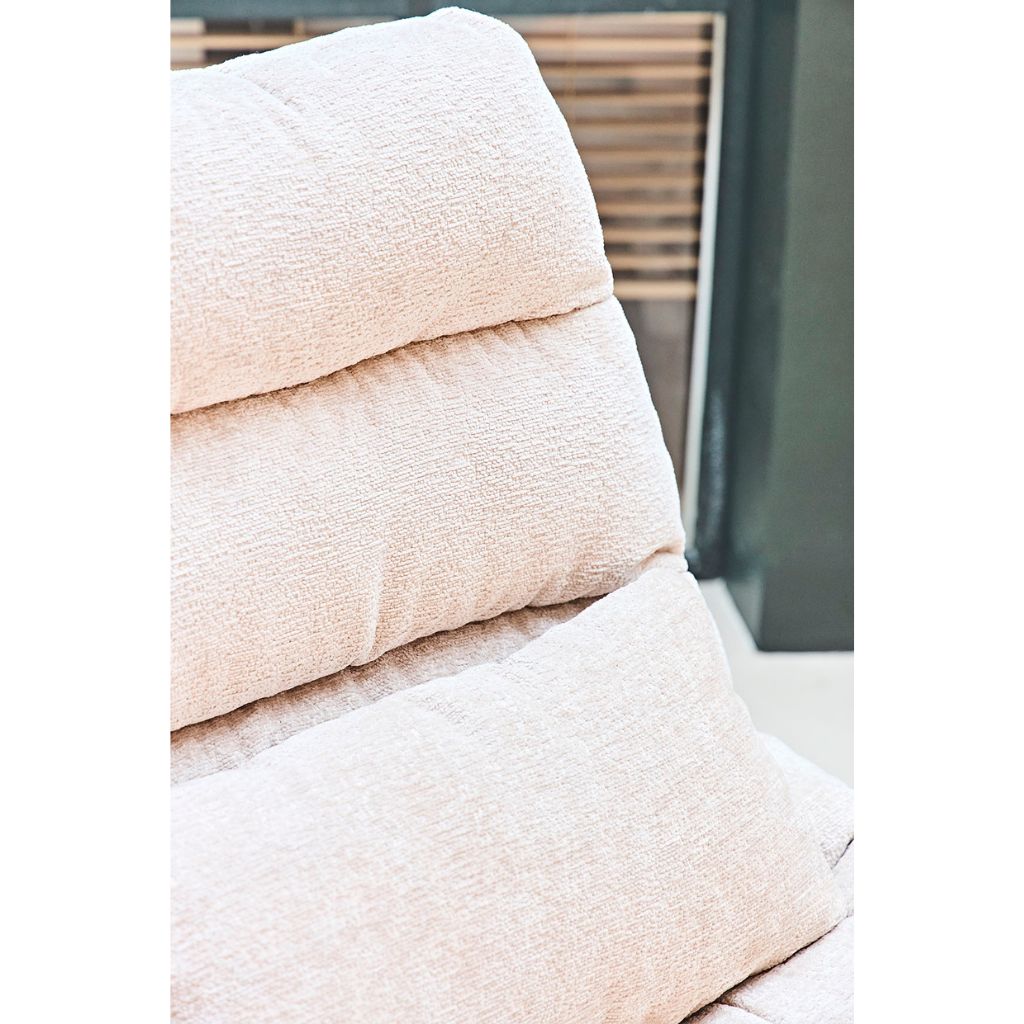 Fauteuil et repose pied en tissu beige et fer noir - Lery