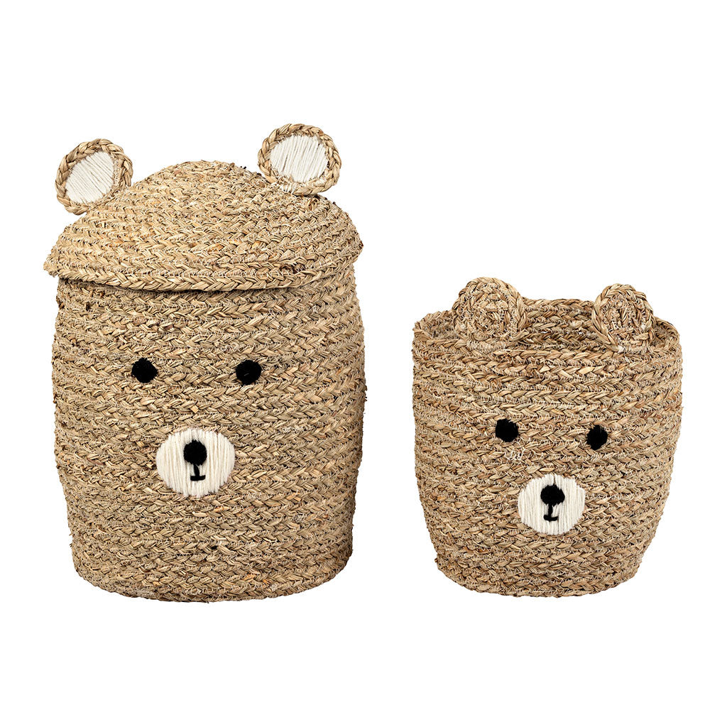 Lot de 2 corbeilles en jonc de mer naturel d31.5xh45cm - Famille