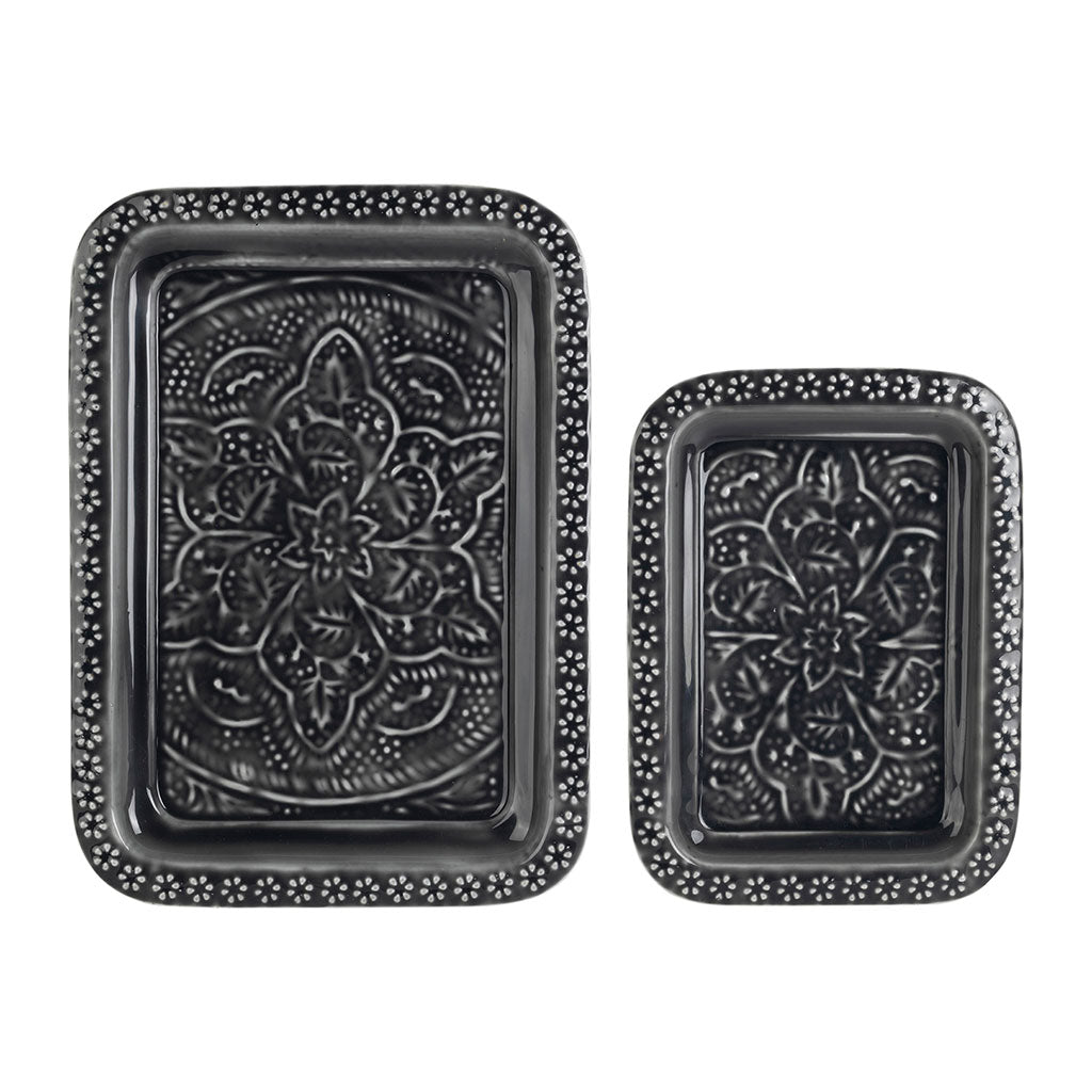 Lot de 2 plateaux en fer anthracite - Arabise
