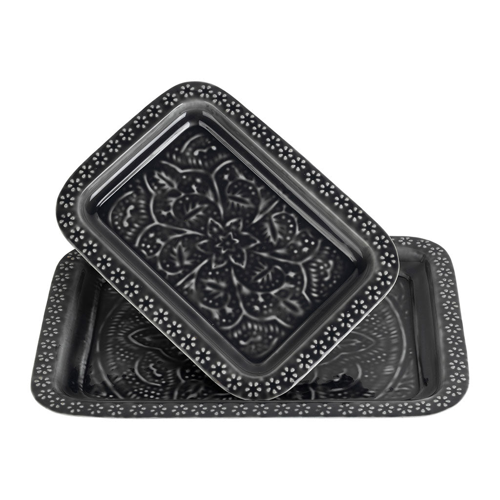 Lot de 2 plateaux en fer anthracite - Arabise