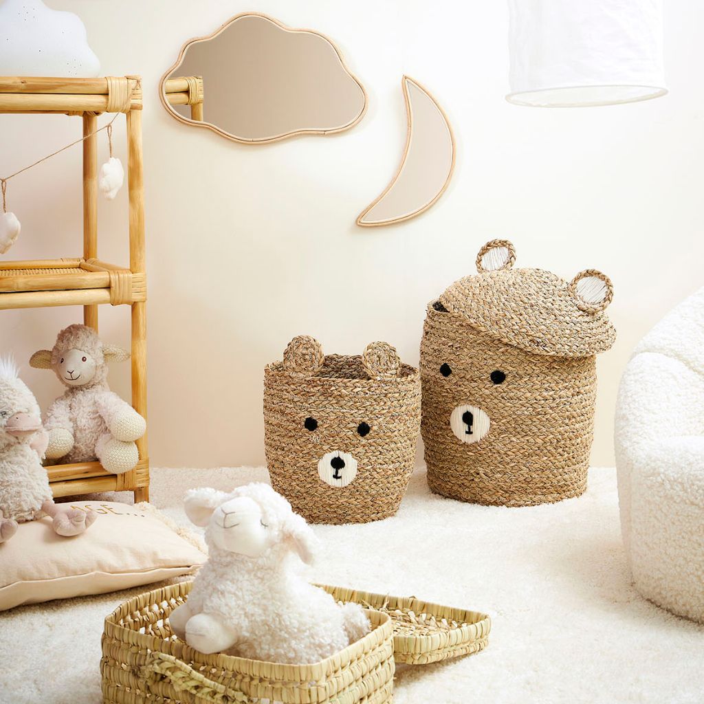 Lot de 2 corbeilles en jonc de mer naturel d31.5xh45cm - Famille