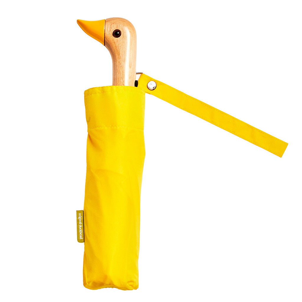 Parapluie compact manche tête de canard jaune