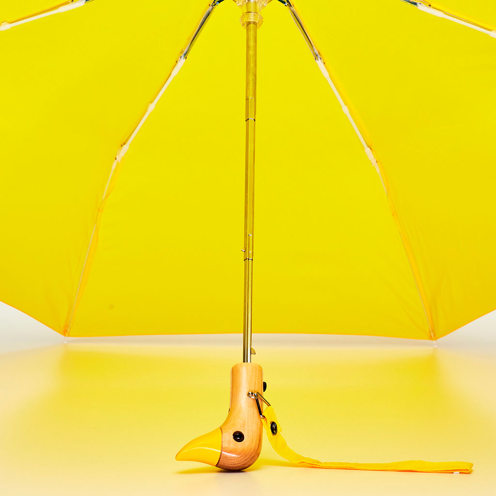Parapluie compact manche tête de canard jaune