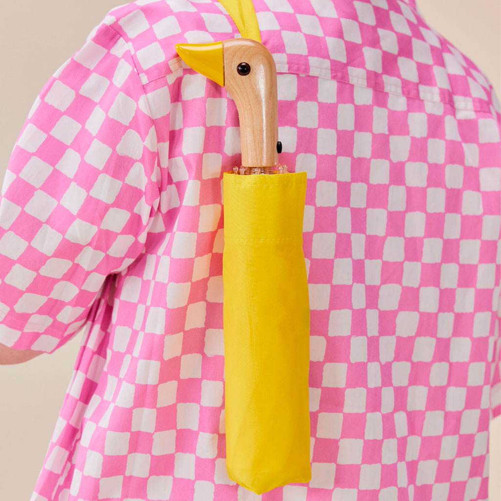 Parapluie compact manche tête de canard jaune