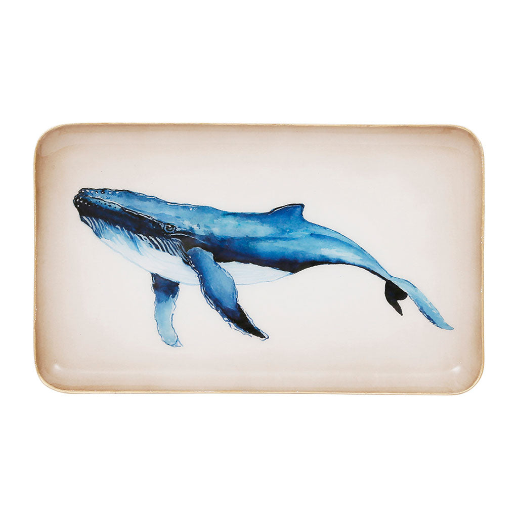 Plateau en fer bleu et doré 25x15cm - Baleine
