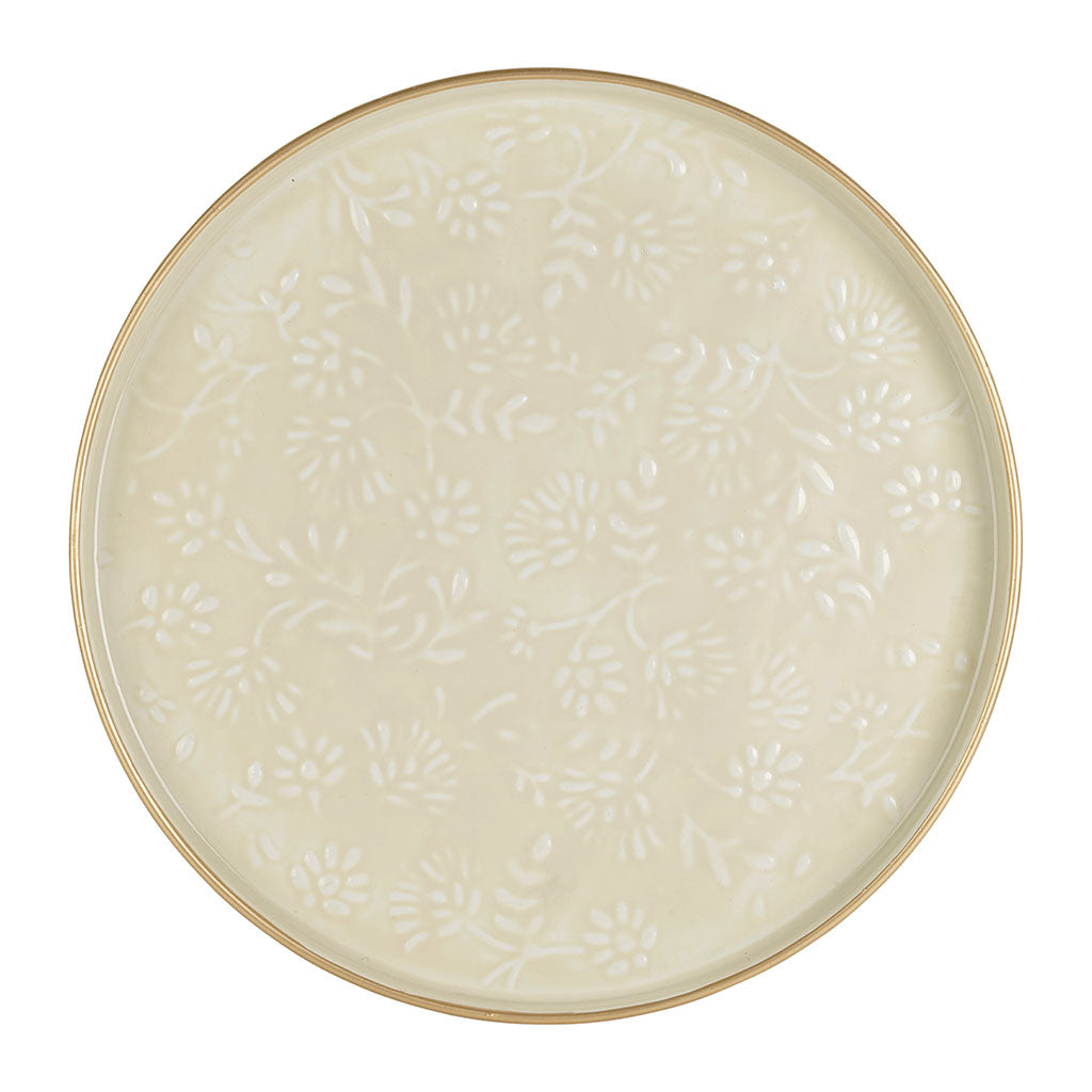 Plateau rond en fer écru et doré d36cm - Baroque