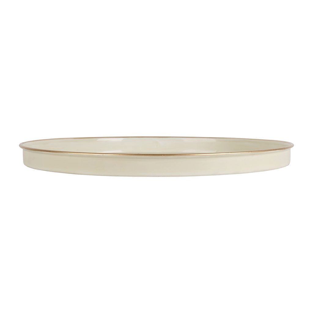 Plateau rond en fer écru et doré d36cm - Baroque