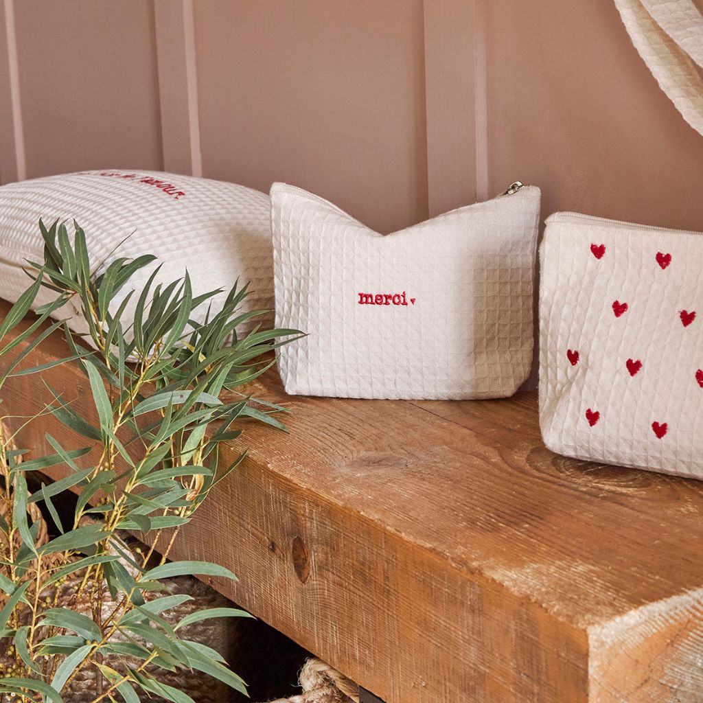 Pochette Merci en coton écru - Famille