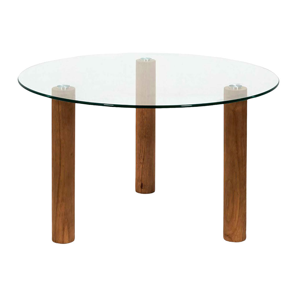 Table basse ronde en verre trempé et hévéa d75cm - Clara