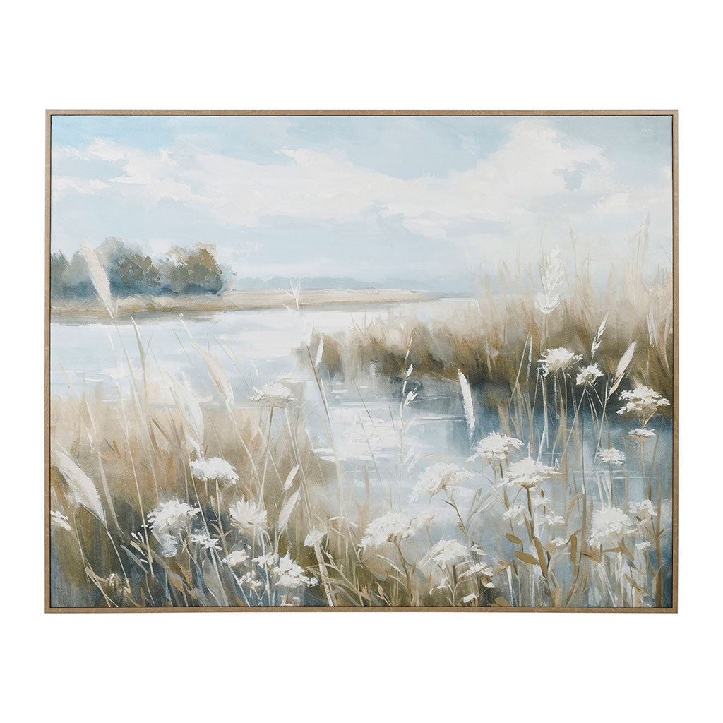 Tableau sur toile estuaire bleu et beige 100x80cm