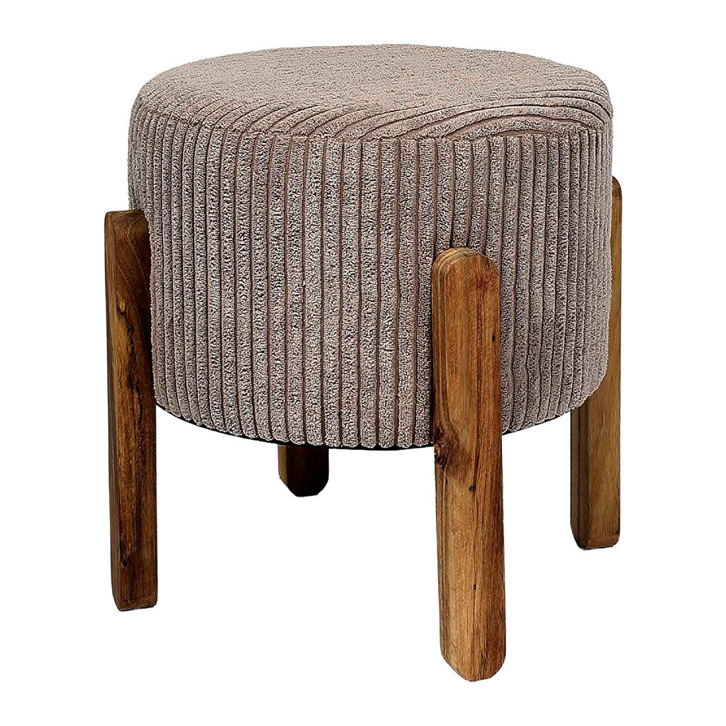Tabouret en tissu côtelé taupe et bois d'acacia clair - Scarlett