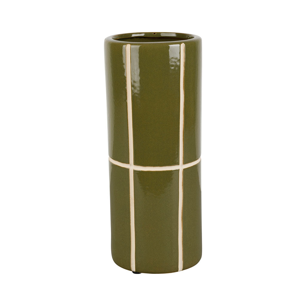 Vase cylindre en grès à carreaux kaki h30cm - Karoz