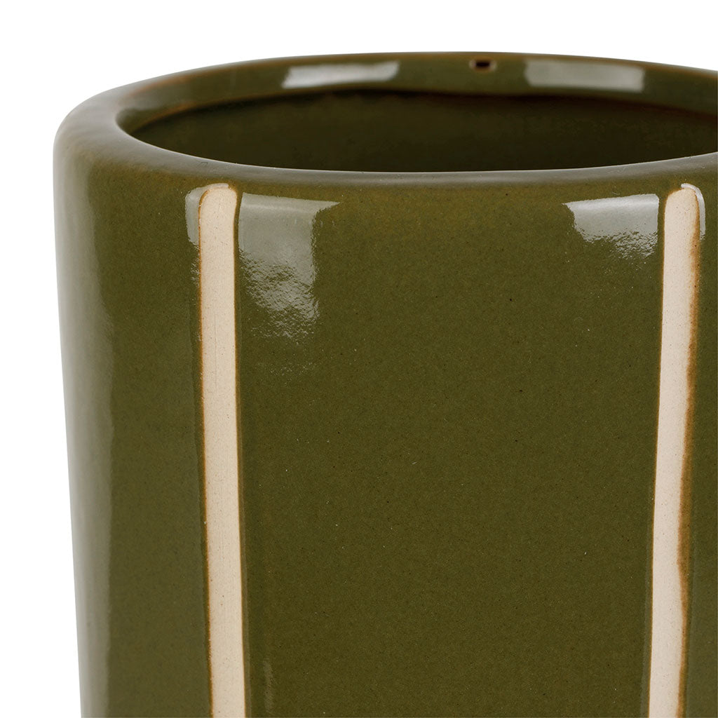 Vase cylindre en grès à carreaux kaki h30cm - Karoz