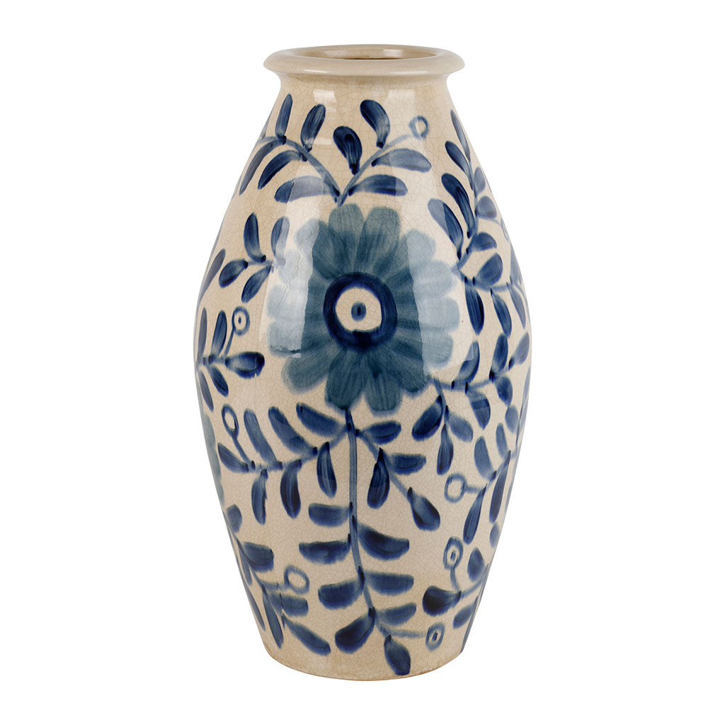 Vase en grès craquelé crème et indigo h43cm - Delicio