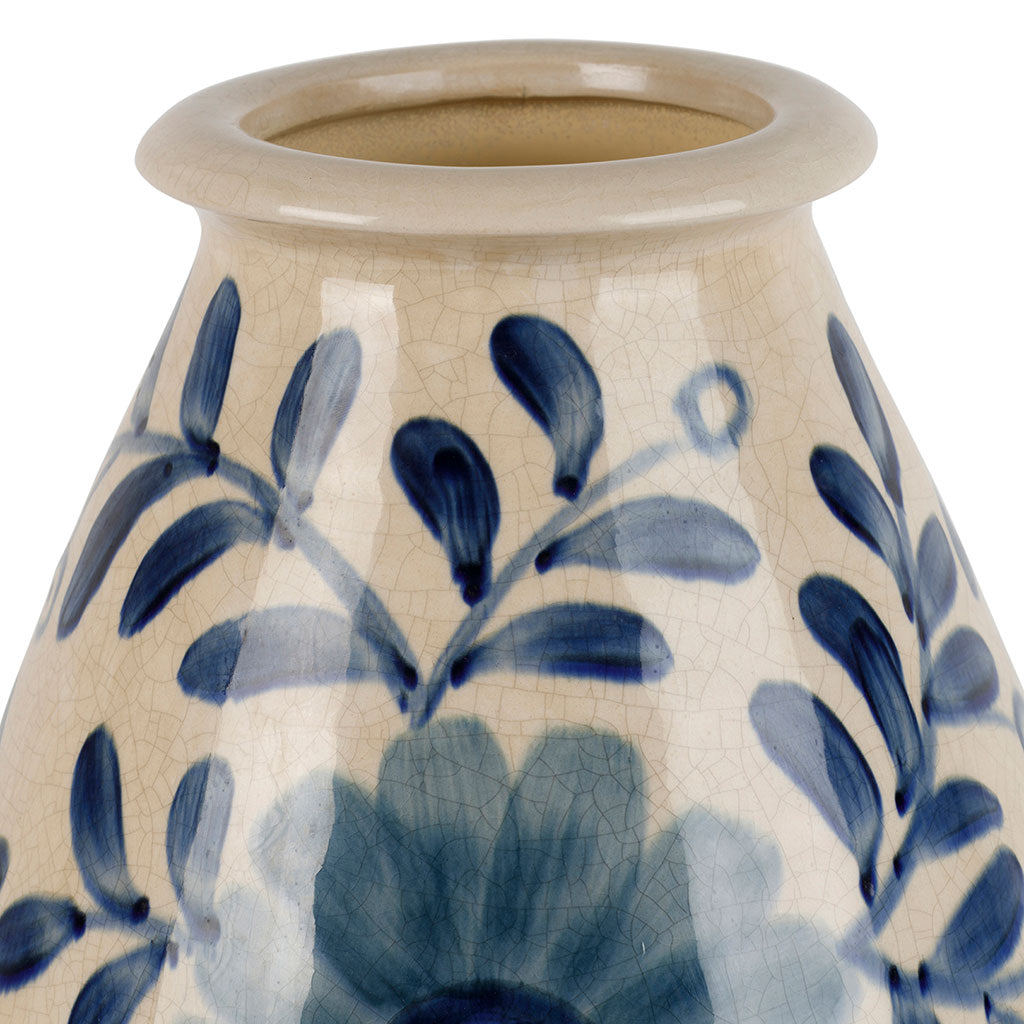 Vase en grès craquelé crème et indigo h43cm - Delicio