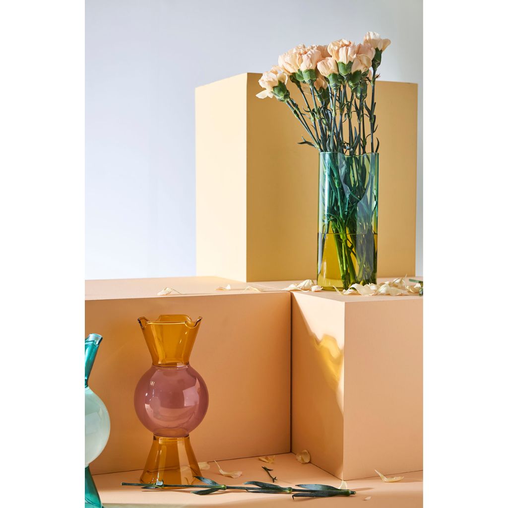 Vase en verre borosilicate turquoise et jaune h25cm - Funky